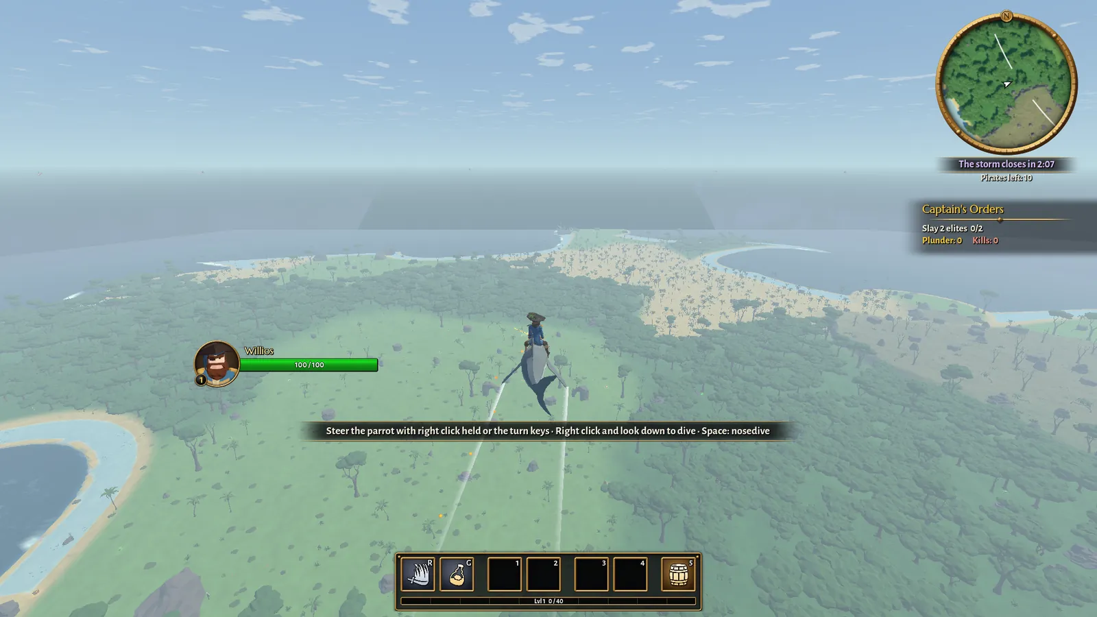 Gliding on a parrot over the island