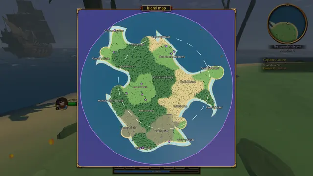 The island map with its named places