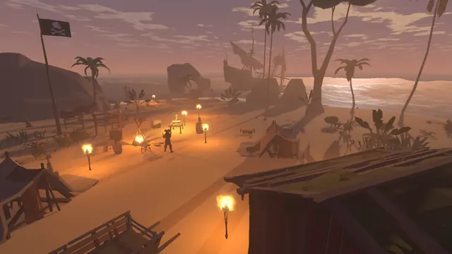 The pirate camp at dusk