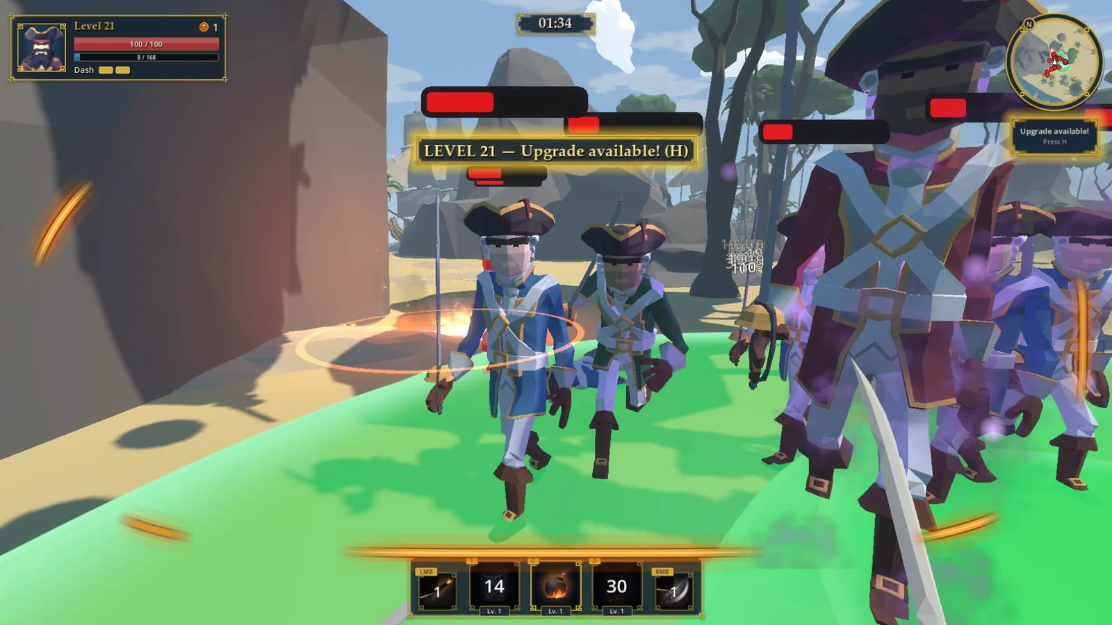 First-person combat against a horde of sailors