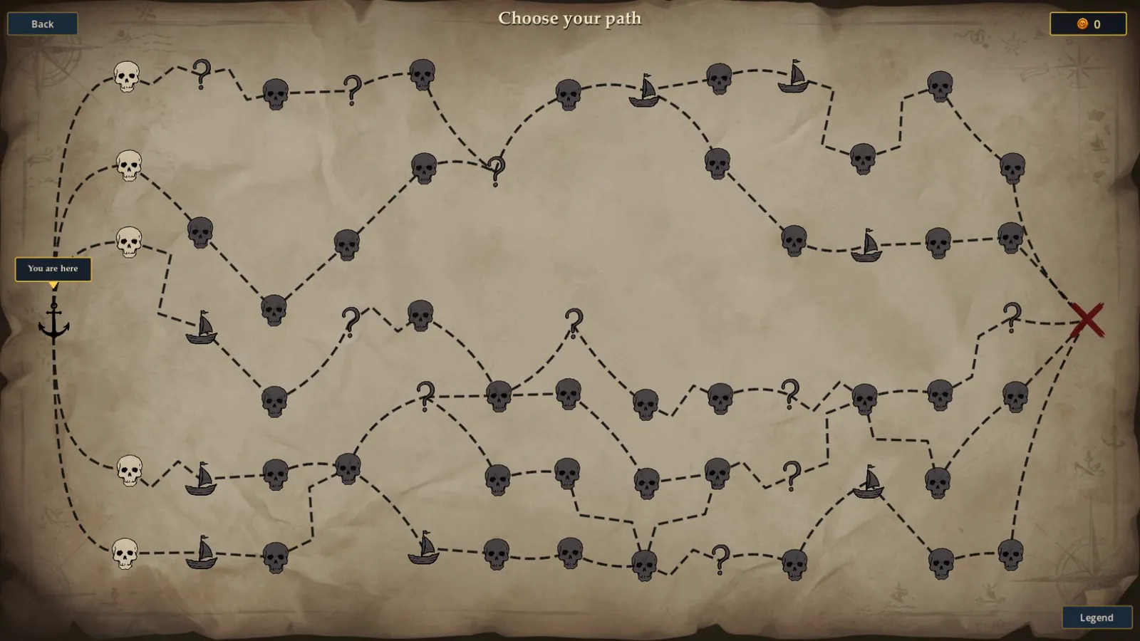 The sea map with its branching routes