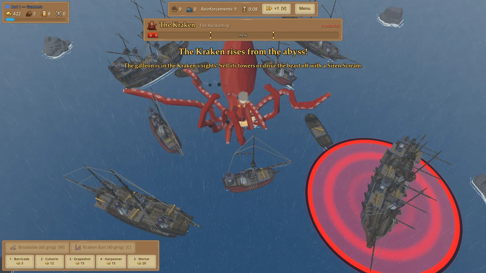 The Kraken attacking a pirate fleet