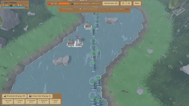 Towers in a stormy river